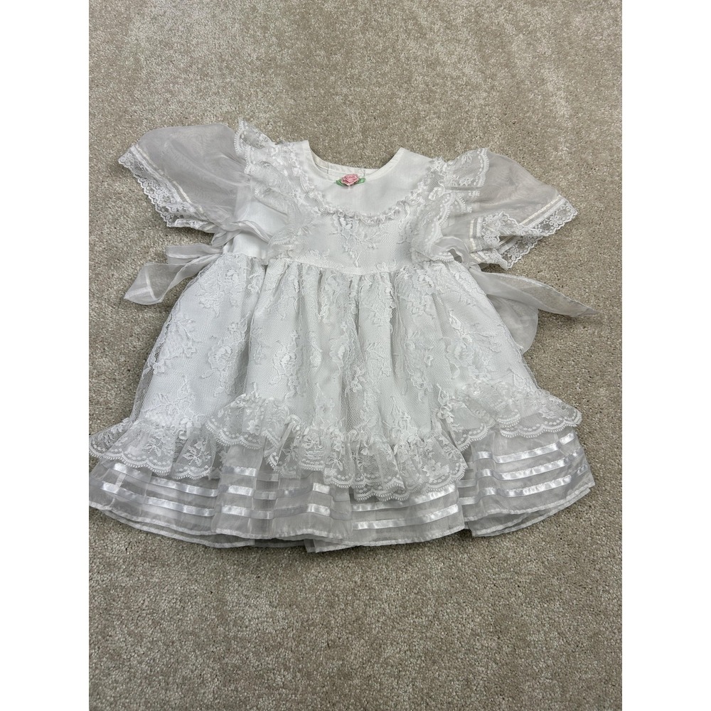 Jo Lene Dress Girls 2T White Lace Puff Sleeve Fit Flare Party Wedding Formal